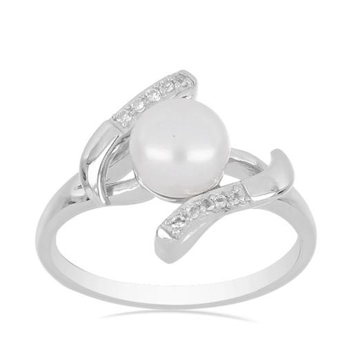 BUY GENUINE WHITE FRESHWATER PEARL GEMSTONE RING IN 925 SILVER